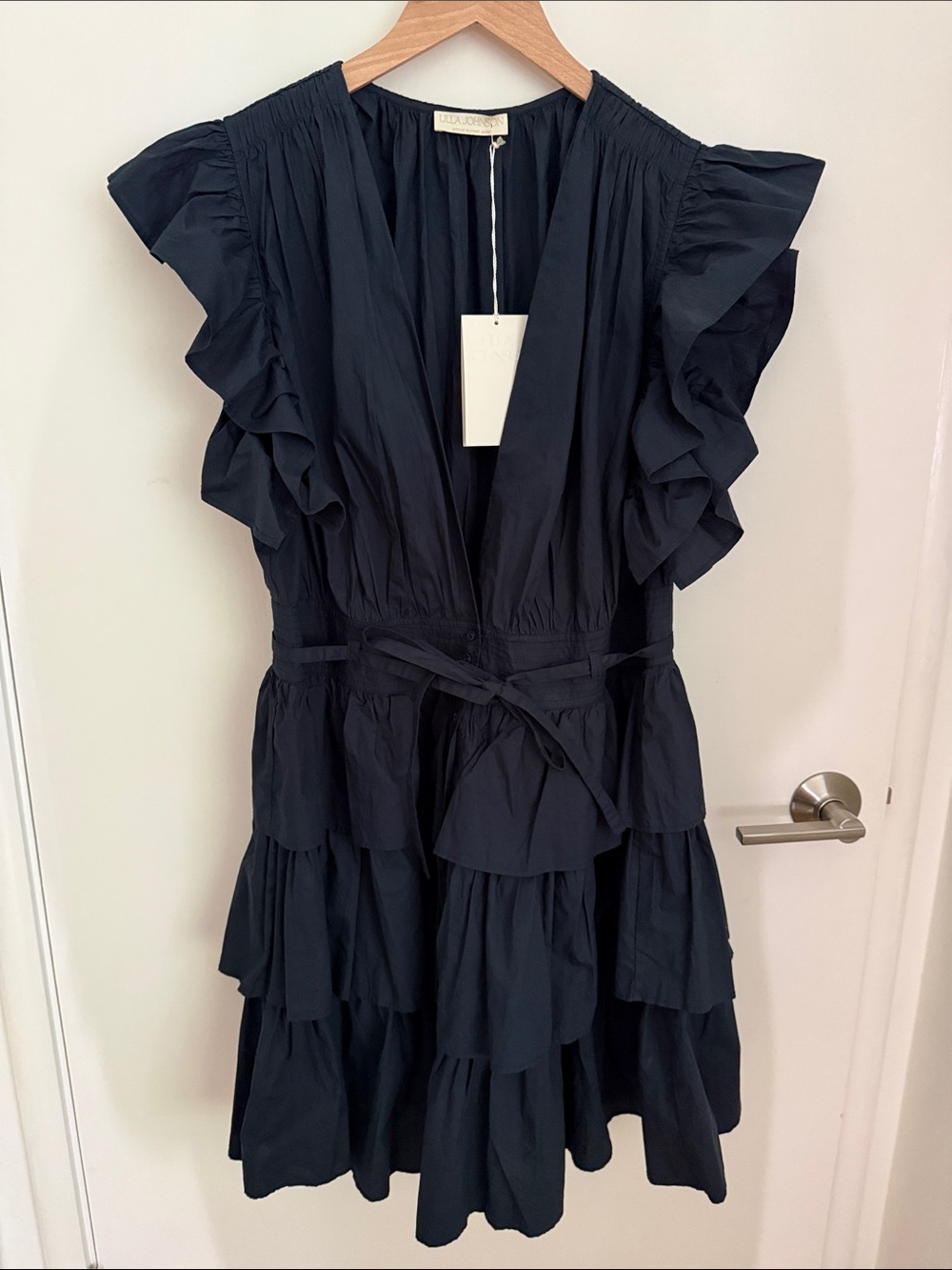 Ulla Johnson Navy Ruffle Tiered Midi Dress